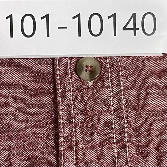 WOOLRICH Shirt Mens Large Red Chambray Short Sleeve Casual Button Up Gorpcore - Picture 11 of 11